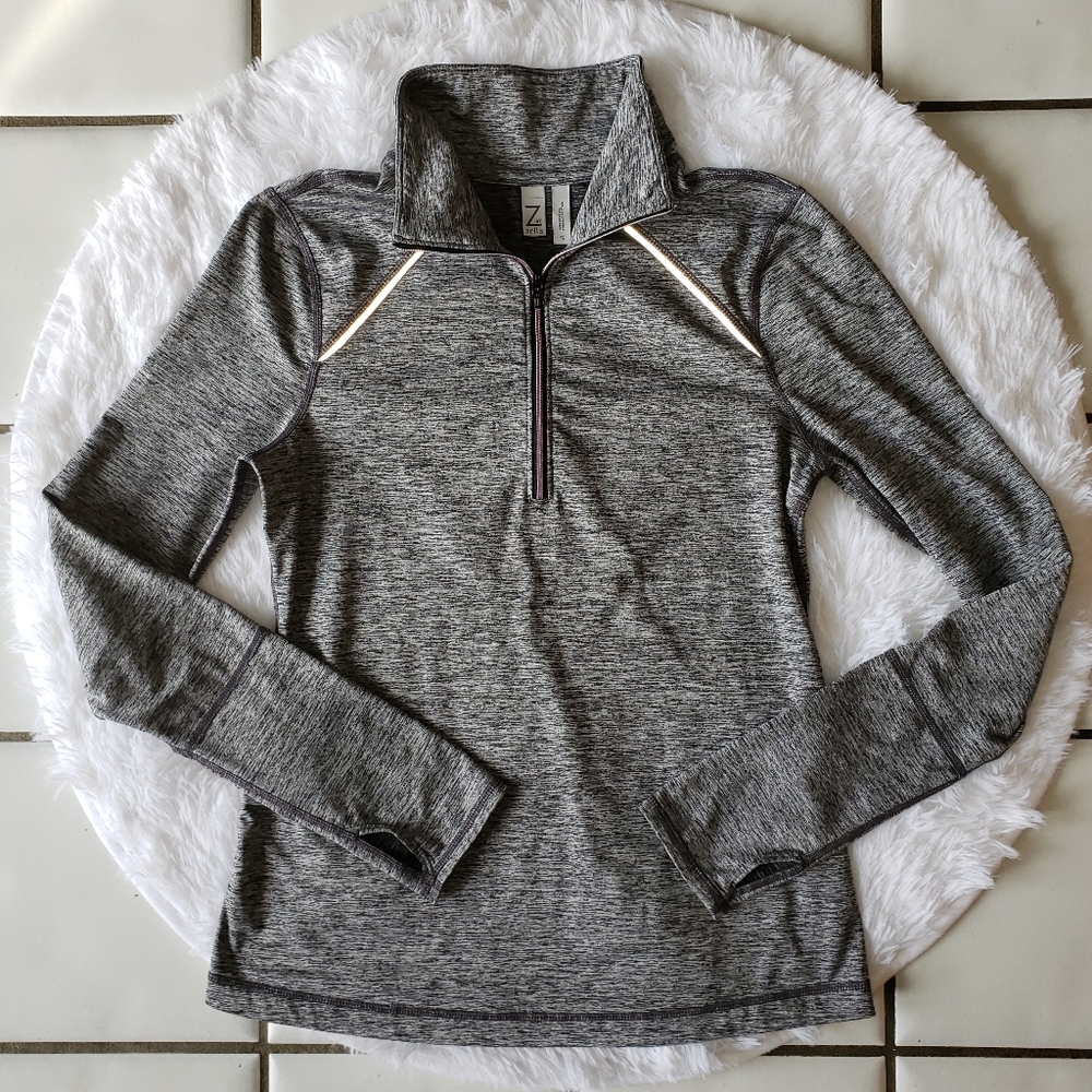 Zella 1/4 Zip Pullover Activewear Reflective Small Gray Black